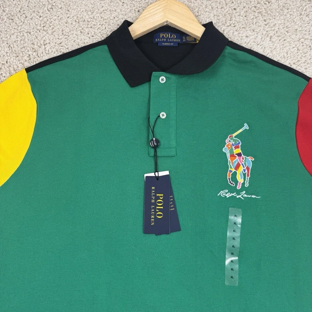 NWT Polo Ralph Lauren Big Pony Polo Mens XL Color Block Green Red Yellow